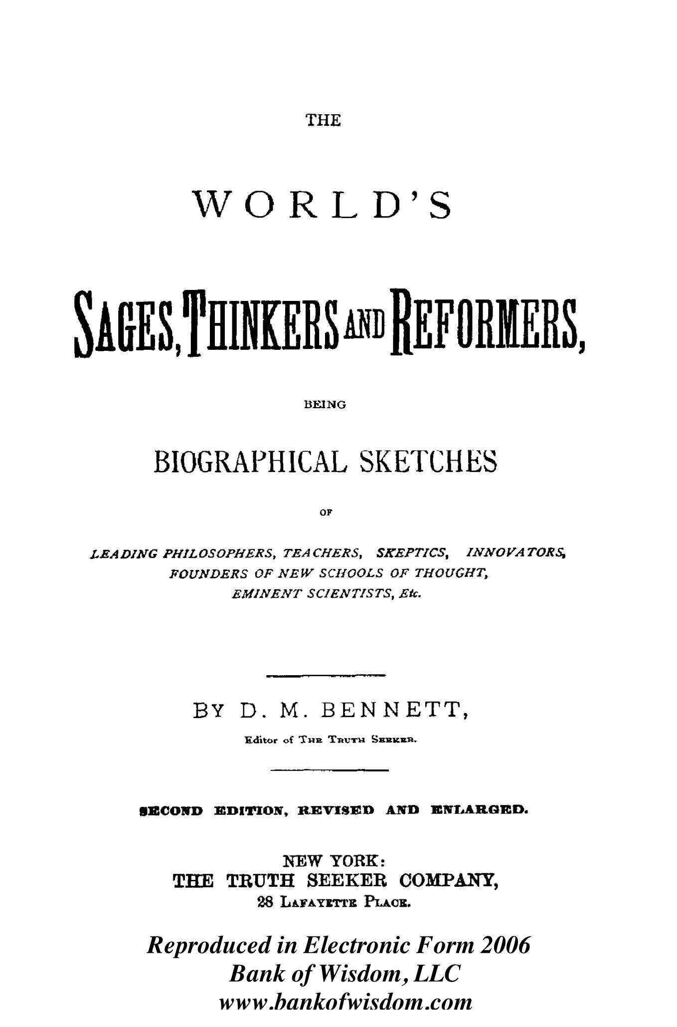 The World's Sages, Thinker and Reformers